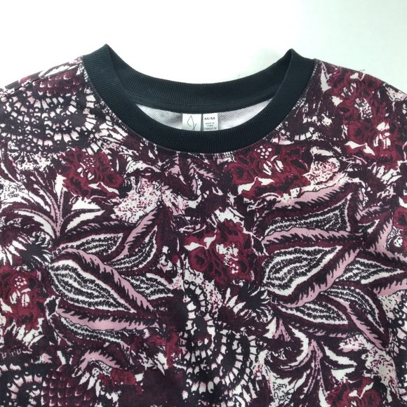 JOIE Womens Cropped Sweatshirt Burgundy Paisley Print Long Sleeves Thumbholes - Picture 2 of 9